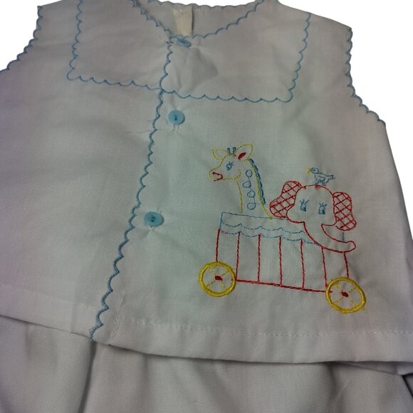Vintage Baby Outfit White Sleeveless Shirt And Pants White Elephant Giraffe Set - Picture 5 of 10